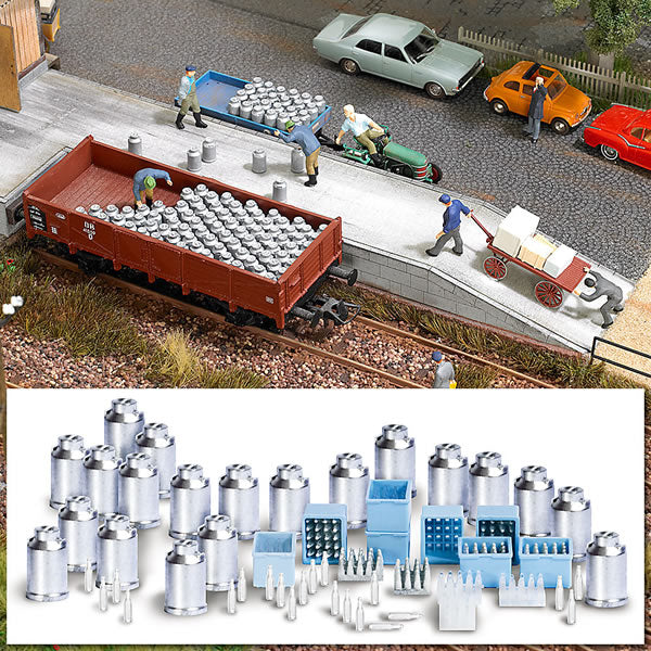 Black Forest® Hobby Supply Co Busch 1145 HO Scale Milk Cans, Cases & Bottles — HO Scale Scenery > Busch