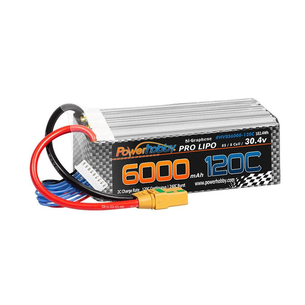 POWERHOBBY 8S 30.4V 6000MAH 120C GRAPHENE + HV LIPO BATTERY W XT90 PLUG