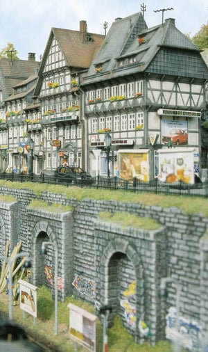 Black Forest® Hobby Supply Co Busch 7032 HO Scale Stone Wall Sections w/Arcades pkg(2) — HO Scale Scenery > Busch