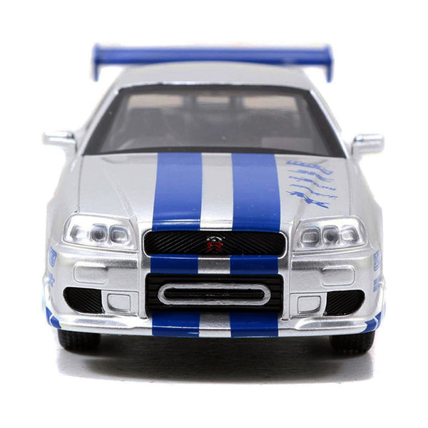 Brian's Nissan Skyline GT-R (R34) RHD (Right Hand Drive) Silver Metallic with Blue Stripes "2 Fast 2 Furious" (2003) Movie "Fast & Furious 25th Anniversary" Series 1/32 Diecast Car Model by Jada