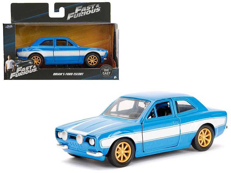 Brian's Ford Escort Light Blue with White Stripes "Fast & Furious" Movie 1/32 Diecast Model Car by Jada — physical