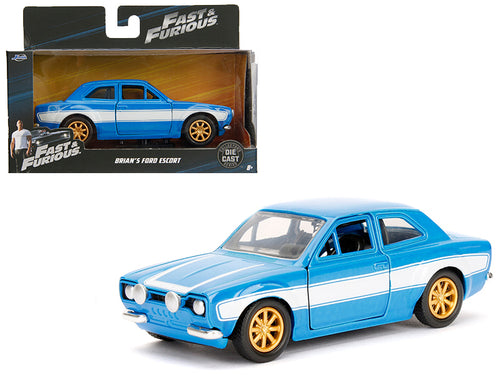 Brian's Ford Escort Light Blue with White Stripes "Fast & Furious" Movie 1/32 Diecast Model Car by Jada — physical
