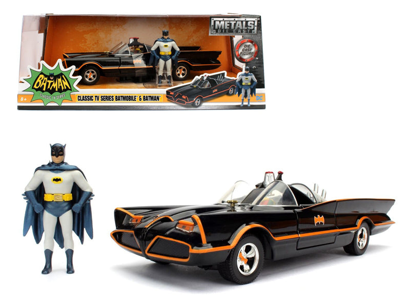 1966 Classic TV Series Batmobile with Diecast Batman and Plastic Robin in the car 1/24 Diecast Model Car by Jada — physical