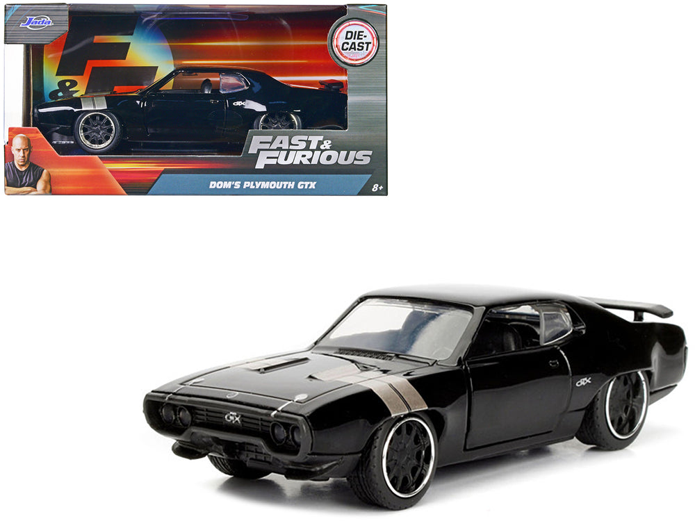 Dom's Plymouth GTX Black with Silver Stripes Fast & Furious F8 "The Fate of the Furious" Movie 1/32 Diecast Model Car by