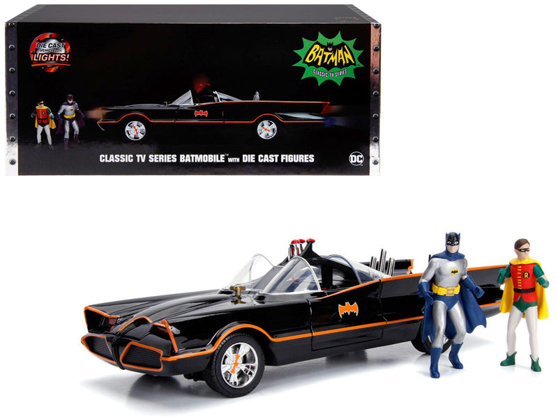 Classic TV Series Batmobile with Working Lights, and Diecast Batman and Robin Figures "80 Years of Batman" 1/18 Diecast
