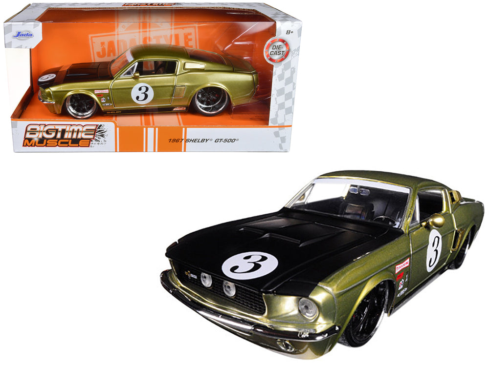 1967 Ford Shelby GT-500 #3 Gold with Matt Black Hood "Big Time Muscle" 1/24 Diecast Model Car by Jada — physical
