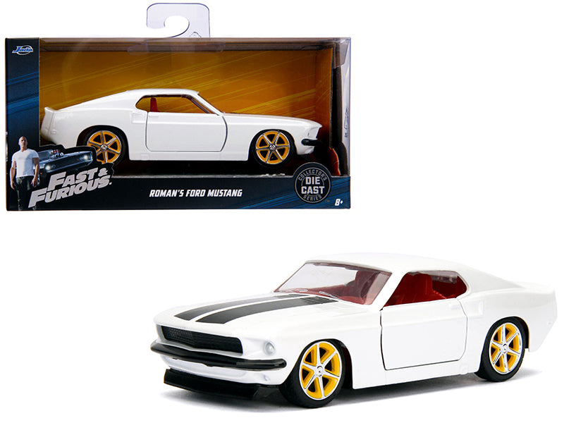 Roman's Ford Mustang White with Black Stripes and Red Interior "Fast & Furious" Movie 1/32 Diecast Model Car by Jada —