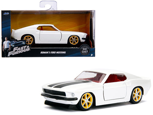 Roman's Ford Mustang White with Black Stripes and Red Interior "Fast & Furious" Movie 1/32 Diecast Model Car by Jada —