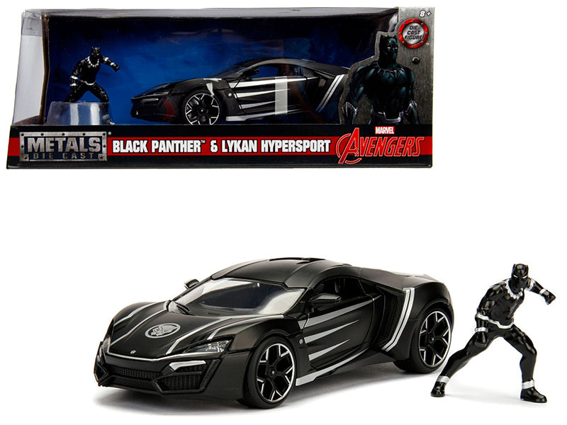 Lykan Hypersport Black with Black Panther Diecast Figurine "Avengers" "Marvel" Series 1/24 Diecast Model Car by Jada —