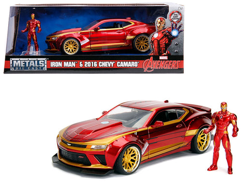 2016 Chevrolet Camaro with Iron Man Diecast Figure "Marvel" Series 1/24 Diecast Model Car by Jada — physical