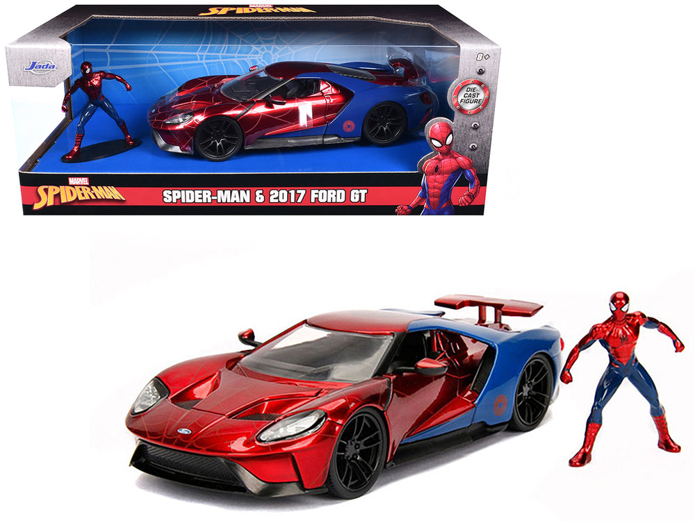 2017 Ford GT with Spider Man Diecast Figurine "Marvel" Series 1/24 Diecast Model Car by Jada — physical