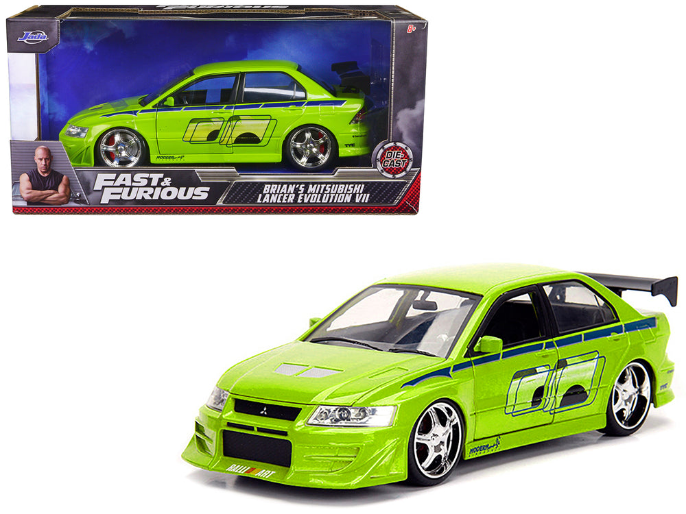Brian's Mitsubishi Lancer Evolution VII Green with Graphics "Fast & Furious" Movie 1/24 Diecast Model Car by Jada — physical
