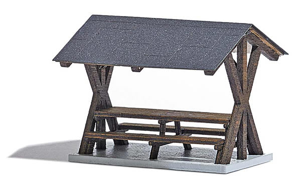 Black Forest® Hobby Supply Co Busch 1563 HO Scale Table & Benches w/Canopy -- Laser-Cut Wood Kit — HO Scale Structures >
