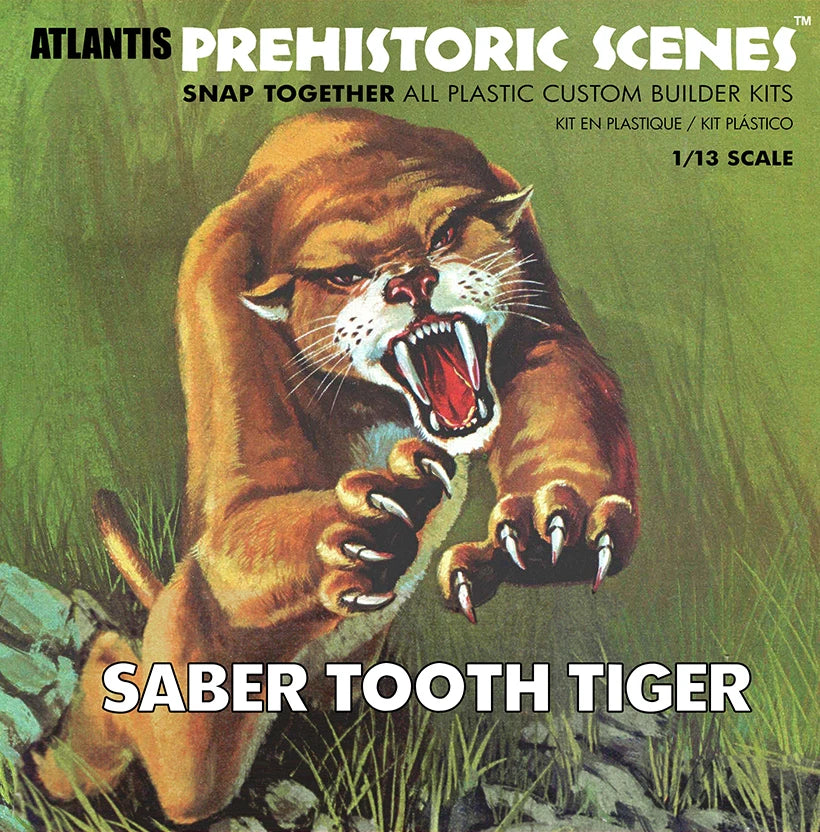 Atlantis Models Prehistoric Scenes Saber Tooth Tiger 1/13 Plastic Model — Plastic model kit
