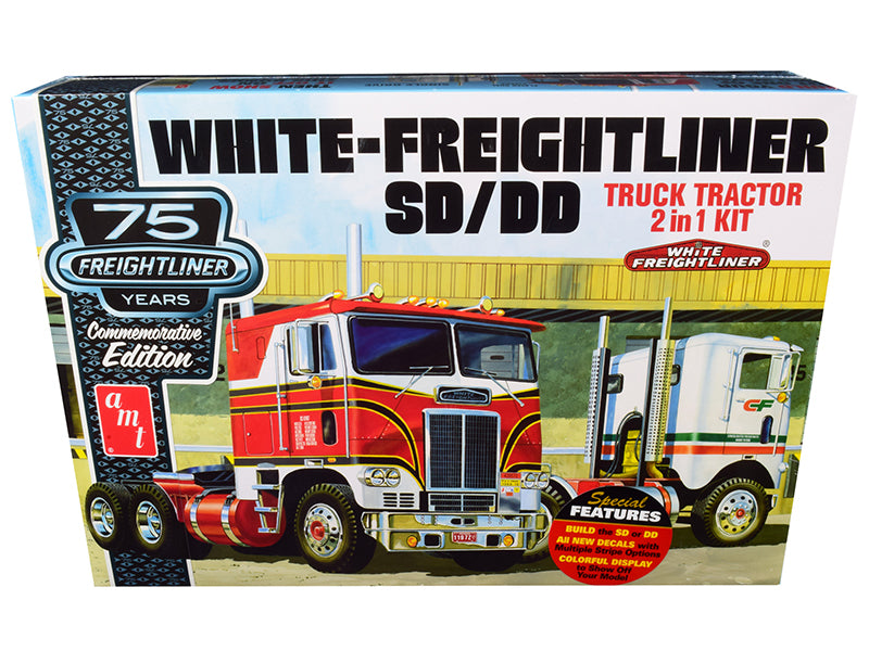 AMT - Skill 3 Model Kit White Freightliner SD/DD Truck Tractor 2-in-1 Kit with Display Base "75th Freightliner Anniversary"