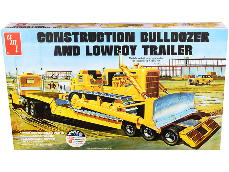 AMT - Skill 3 Model Kit Construction Bulldozer and Lowboy Trailer Set of 2 pieces 1/25 Scale Model — Plastic model kit