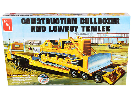 AMT - Skill 3 Model Kit Construction Bulldozer and Lowboy Trailer Set of 2 pieces 1/25 Scale Model