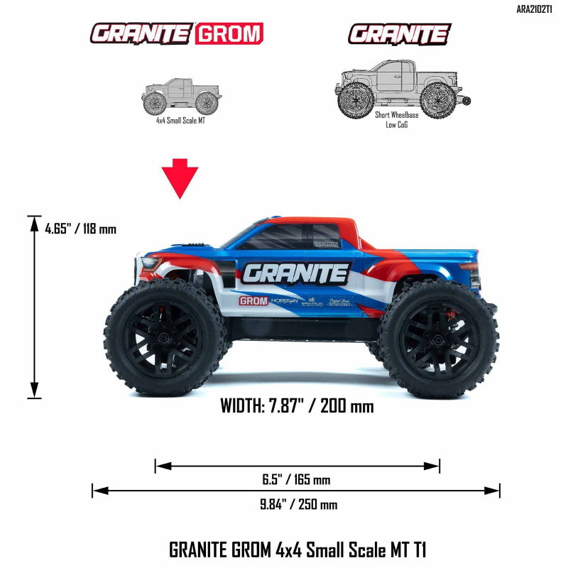 Arrma ARA2102T1 Granite Grom MEGA 4WD 380 Brushed 1/18 Monster Truck RTR Blue