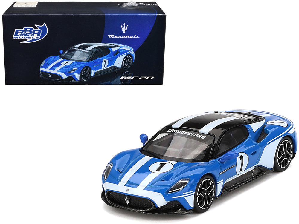 BBR - Maserati MC20 #1 Blue with White Stripes and Black Top "Maserati Performance Experience" 1/64 Diecast Model Car by BBR