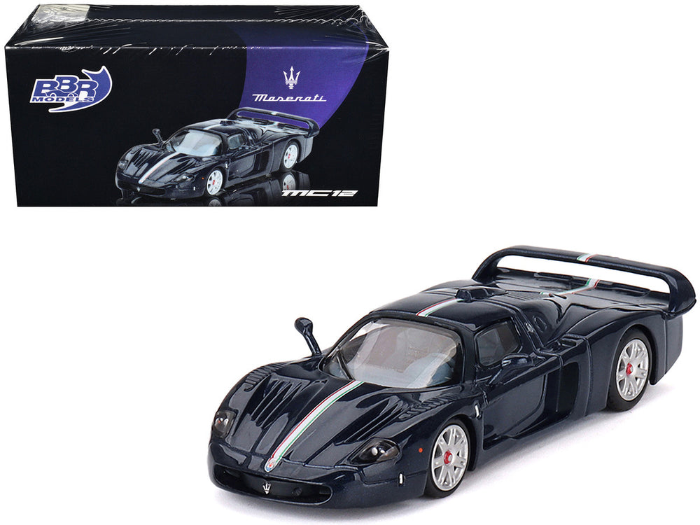 BBR - Maserati MC12 Stradale Blue Metallic with White Stripe 1/64 Diecast Model Car by BBR