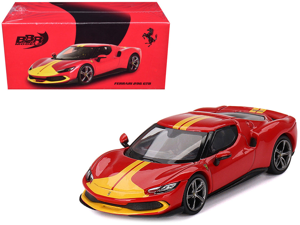 BBR - Ferrari 296 GTB Assetto Fiorano Rosso Corsa Red with Yellow Stripes 1/64 Diecast Model Car by BBR
