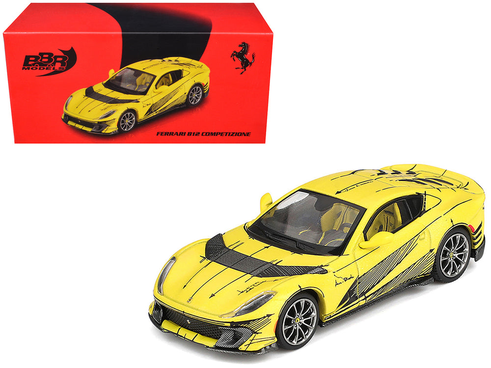 BBR - Ferrari 812 Competizione Matt Yellow with Graphics and Yellow Interior "Tailor Made" 1/64 Diecast Model Car by BBR