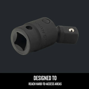 Black socket tool designed for reaching hard-to-access areas on a dark background