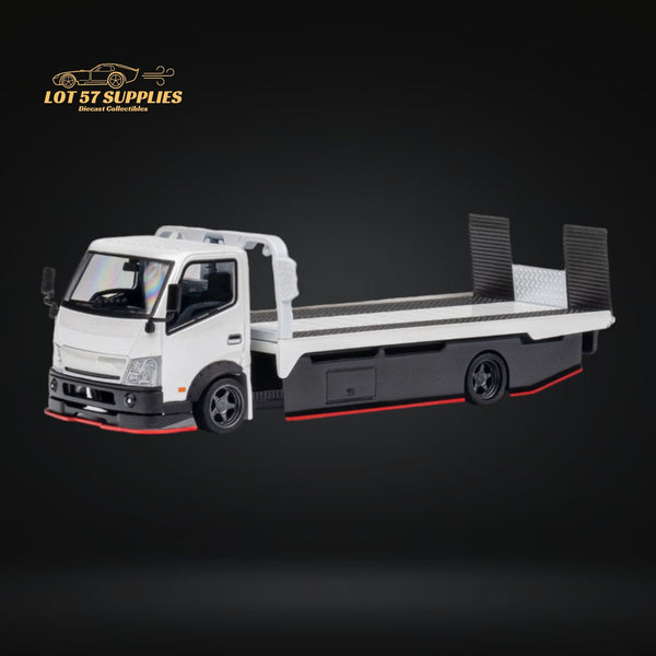 MicroTurbo HINO 300 Custom Flatbed Truck in White 1:64 MT6405A6