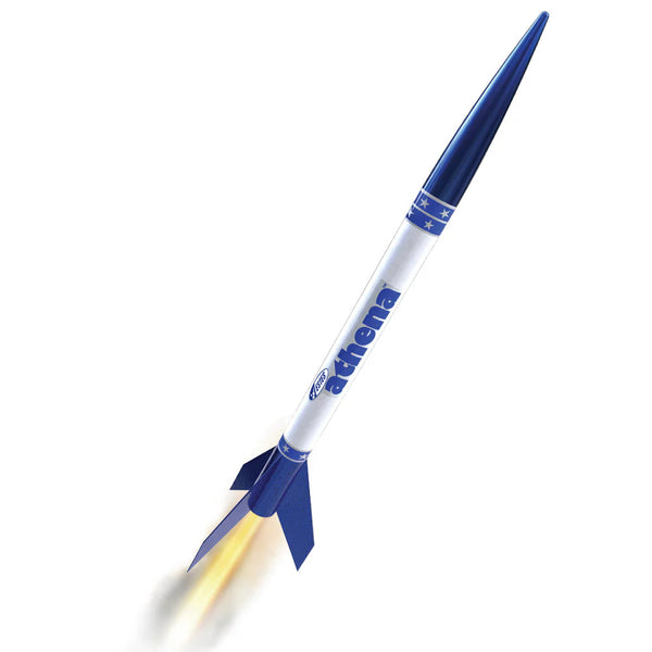Model rocket with 'Athena' branding on a white background