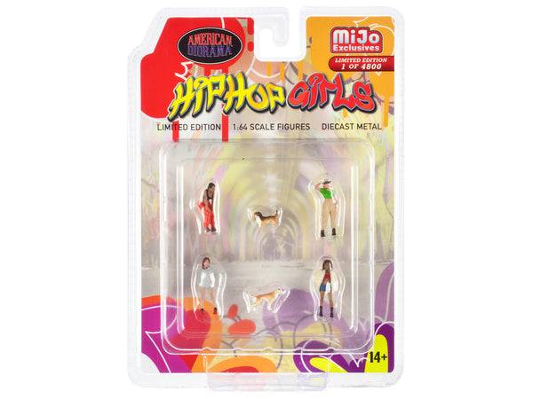 "Hip Hop Girls" 6 piece Diecast Set (4 Women 2 Dog Figures) Limited Edition to 4800 pieces Worldwide 1/64 Scale Models by American Diorama — Echo Six Hobbies, view 1