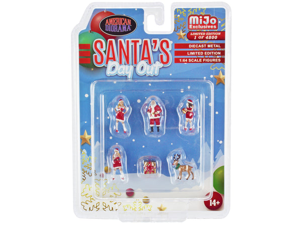 "Santa's Day Out" 6 piece Diecast Set (1 Male 2 Female 1 Reindeer 1 Present Figures and Accessories) Limited Edition to 4800 pieces Worldwide 1/64 Scale Models by American Diorama — Echo Six Hobbies, view 1