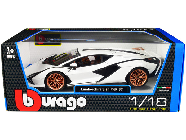 Lamborghini Sian FKP 37 White with Copper Wheels 1/18 Diecast Model Car by Bburago — Echo Six Hobbies, view 1