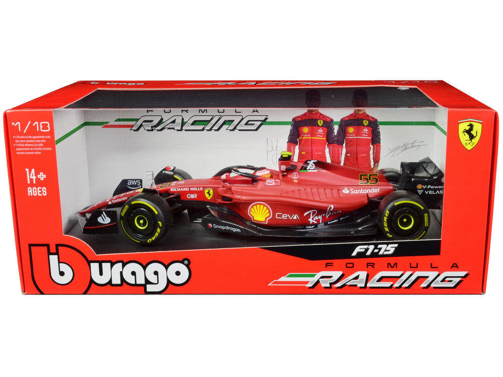 Ferrari F1-75 #55 Carlos Sainz "Ferrari Racing" Formula One F1 (2022) "Formula Racing" Series 1/18 Diecast Model Car by Bburago — Echo Six Hobbies, view 1