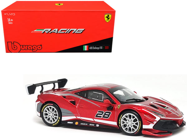 2020 Ferrari 488 Challenge EVO #28 Red with Graphics "Racing" Series 1/43 Diecast Model Car by Bburago — Echo Six Hobbies, view 1