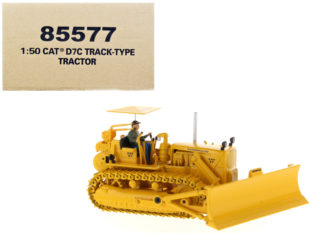 CAT Caterpillar D7C Track-Type Tractor Dozer Yellow with Operator "Vintage Series" 1/50 Diecast Model by Diecast Masters — Echo Six Hobbies, view 1