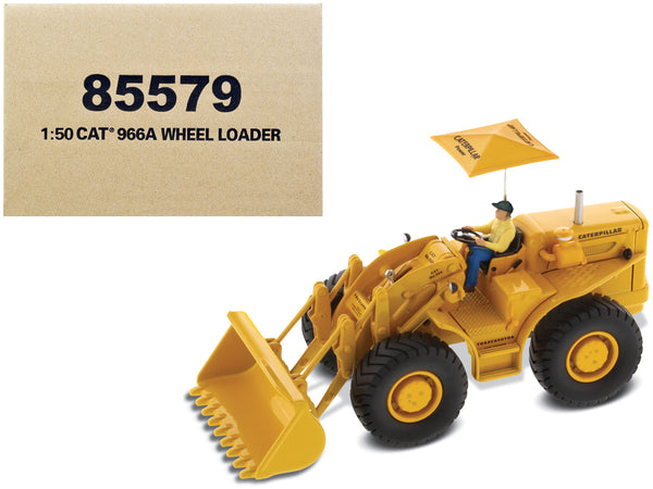 CAT Caterpillar 966A Wheel Loader Yellow with Operator "Vintage Series" 1/50 Diecast Model by Diecast Masters — Echo Six Hobbies, view 1