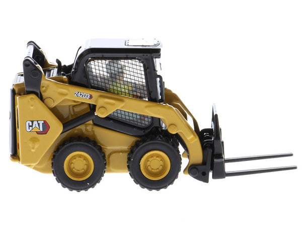 CAT Caterpillar 242D3 Wheeled Skid Steer Loader with Work Tools and Operator Yellow "High Line Series" 1/50 Diecast Model by Diecast Masters — Echo Six Hobbies, view 2