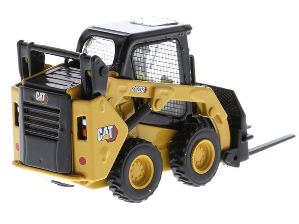 CAT Caterpillar 242D3 Wheeled Skid Steer Loader with Work Tools and Operator Yellow "High Line Series" 1/50 Diecast Model by Diecast Masters — Echo Six Hobbies, view 5