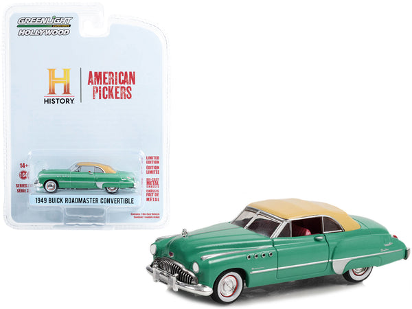 1949 Buick Roadmaster Convertible Green with Tan Soft Top "American Pickers" (2010-Current) TV Series "Hollywood Series" Release 37 1/64 Diecast Model Car by Greenlight — Echo Six Hobbies, view 1