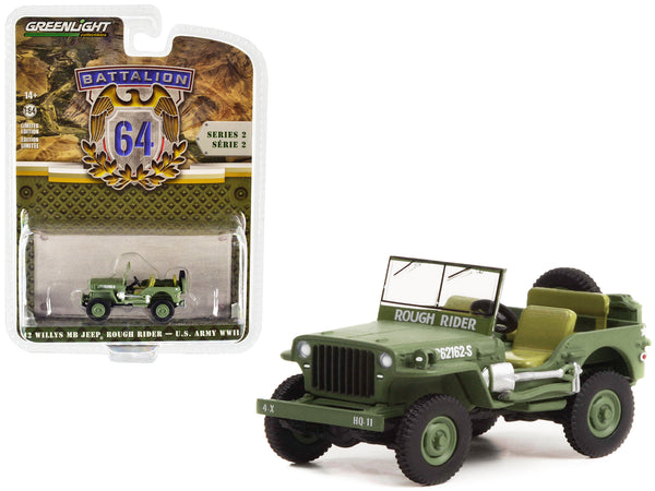 1942 Willys MB Jeep #20362162-S Green "U.S. Army World War II - Rough Rider" "Battalion 64" Release 2 1/64 Diecast Model Car by Greenlight — Echo Six Hobbies, view 1