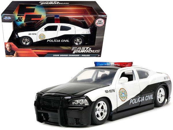 2006 Dodge Charger Police Black and White "Policia Civil" "Fast & Furious" Series 1/24 Diecast Model Car by Jada — Echo Six Hobbies, view 1