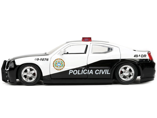 2006 Dodge Charger Police Black and White "Policia Civil" "Fast & Furious" Series 1/24 Diecast Model Car by Jada — Echo Six Hobbies, view 3