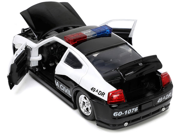 2006 Dodge Charger Police Black and White "Policia Civil" "Fast & Furious" Series 1/24 Diecast Model Car by Jada — Echo Six Hobbies, view 4