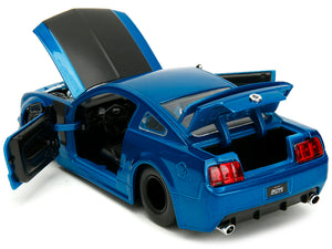 2006 Ford Mustang GT Blue Metallic with Matt Black Hood and Stripes "Bigtime Muscle" Series 1/24 Diecast Model Car by Jada — Echo Six Hobbies, view 4