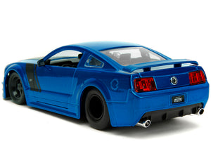 2006 Ford Mustang GT Blue Metallic with Matt Black Hood and Stripes "Bigtime Muscle" Series 1/24 Diecast Model Car by Jada — Echo Six Hobbies, view 5