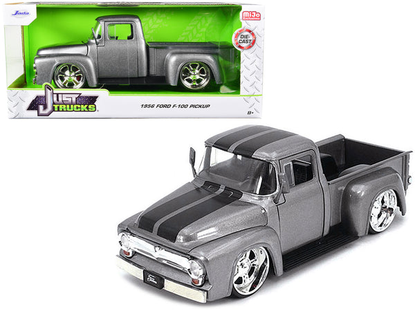1956 Ford F-100 Pickup Truck Gray Metallic with Black Stripes "Just Trucks" Series 1/24 Diecast Model Car by Jada — Echo Six Hobbies, view 1