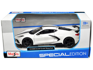 2020 Chevrolet Corvette Stingray Coupe White with Black Stripes "Special Edition" Series 1/24 Diecast Model Car by Maisto — Echo Six Hobbies, view 1
