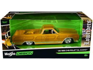 1965 Chevrolet El Camino Lowrider Gold Metallic with Graphics "Lowriders" Series 1/25 Diecast Model Car by Maisto — Echo Six Hobbies, view 1