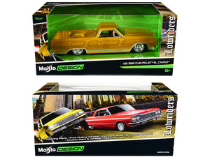 1965 Chevrolet El Camino Lowrider Gold Metallic with Graphics "Lowriders" Series 1/25 Diecast Model Car by Maisto — Echo Six Hobbies, view 3