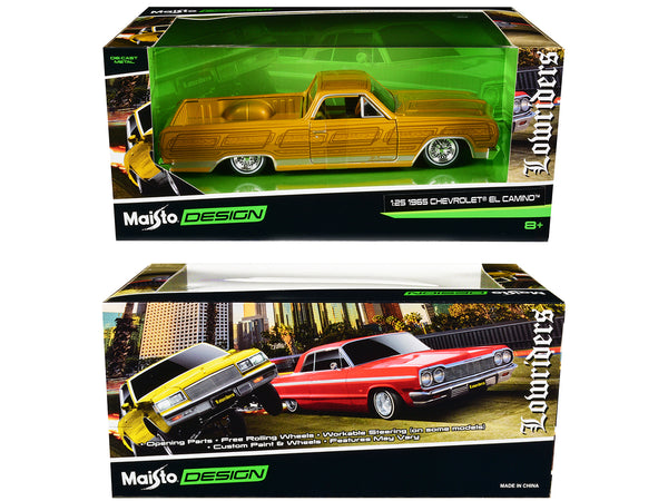 1965 Chevrolet El Camino Lowrider Gold Metallic with Graphics "Lowriders" Series 1/25 Diecast Model Car by Maisto — Echo Six Hobbies, view 3